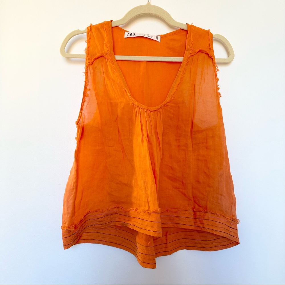 NWOT ZARA Orange Sheer Sleeveless Blouse Boho Flowy Summer Top